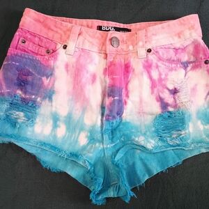 Women's Tie-Dye Denim Shorts - Pink and Blue